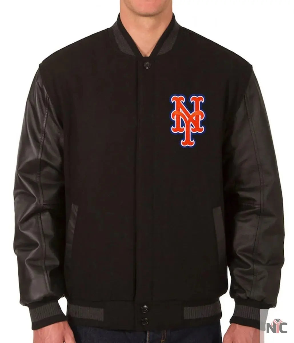 NY Mets Black Wool &amp;amp; Leather Jacket