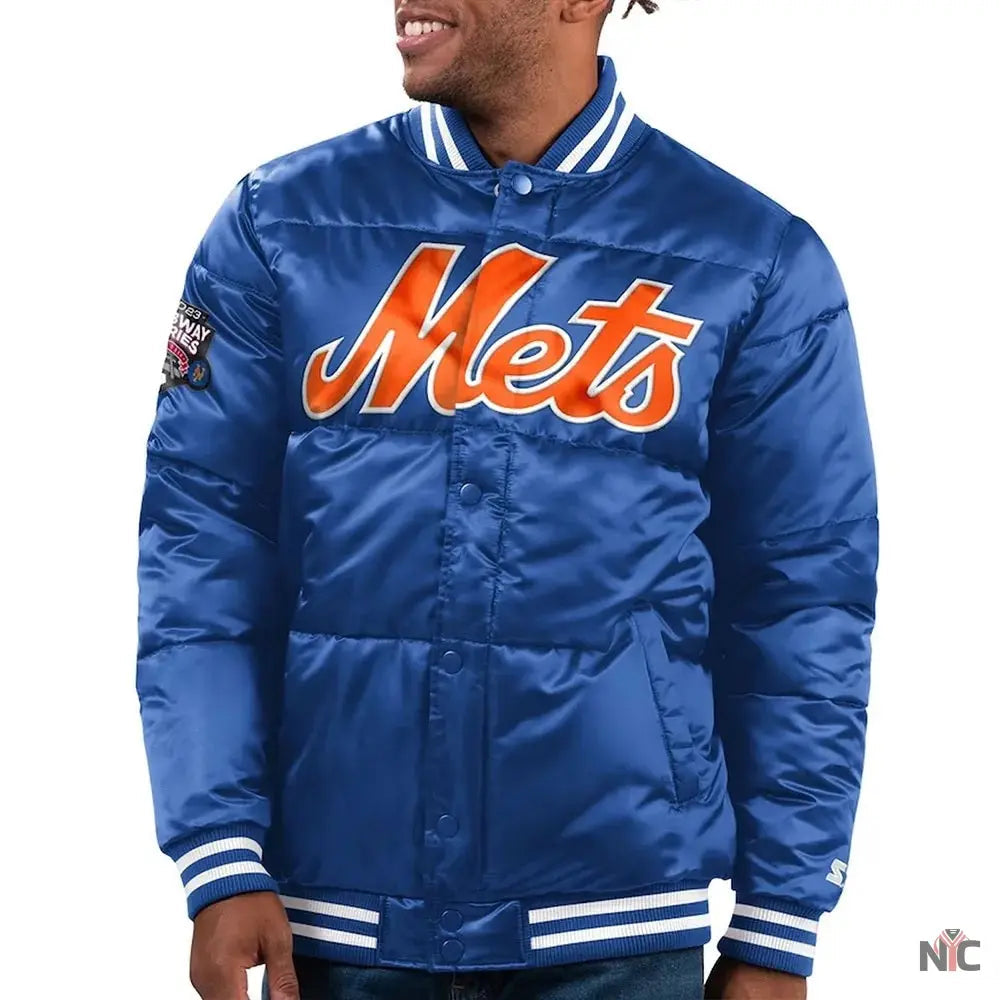 NY Mets Cooperstown Collection Bronx Puffer Satin Jacket