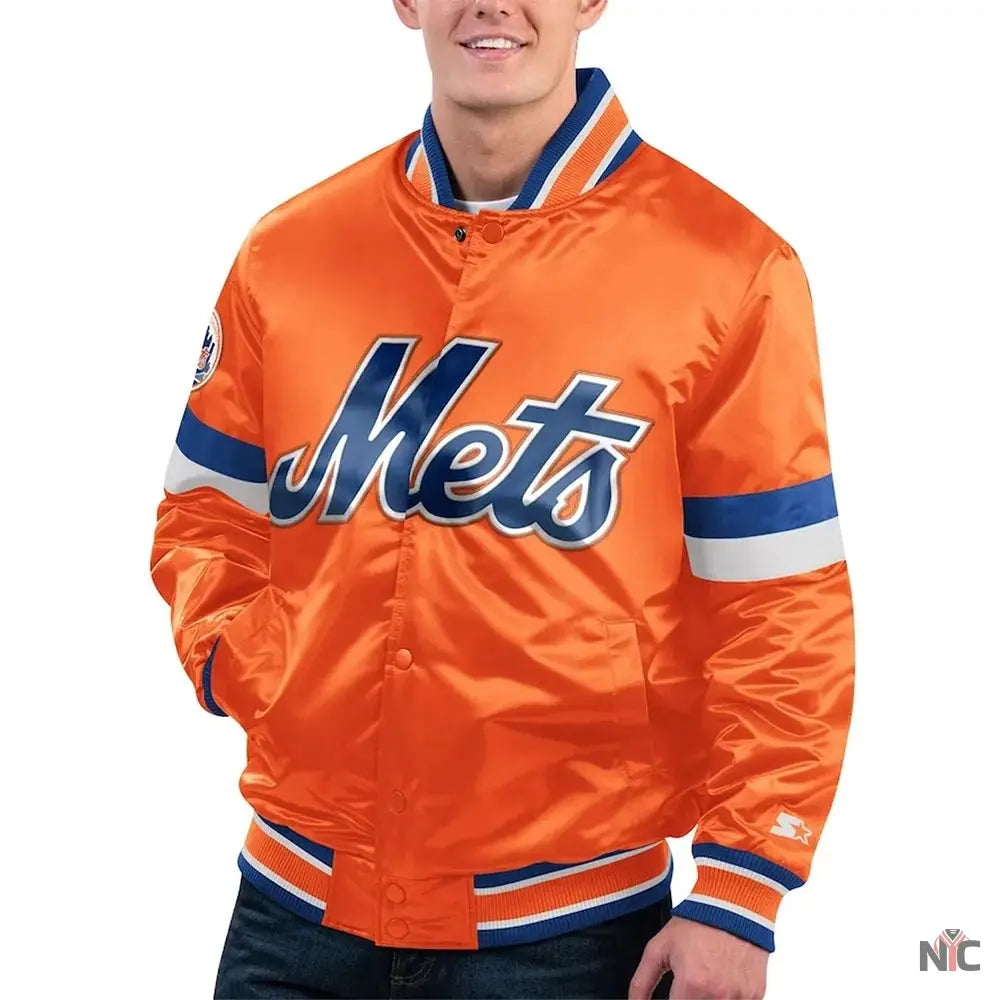 NY Mets Home Game Orange Satin Jacket
