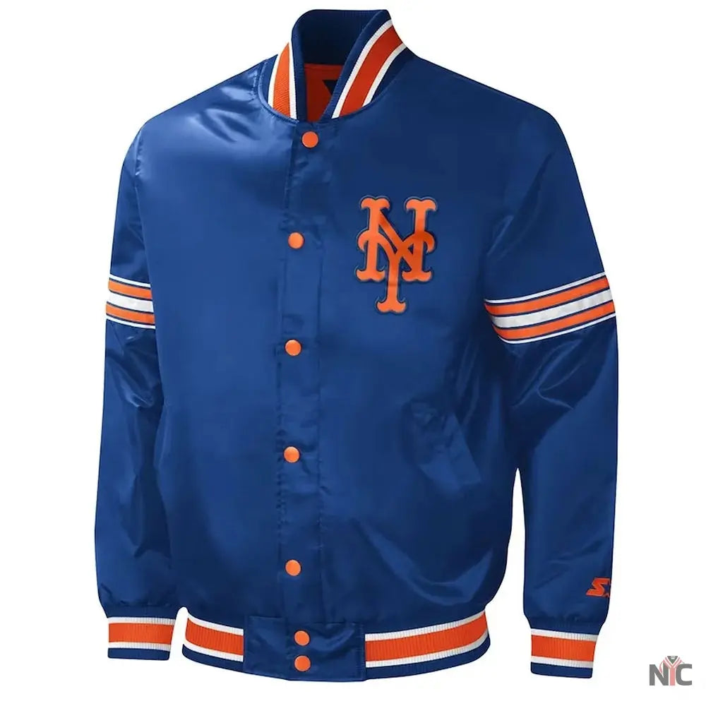 NY Mets Midfield Royal and Orange Satin Jacket