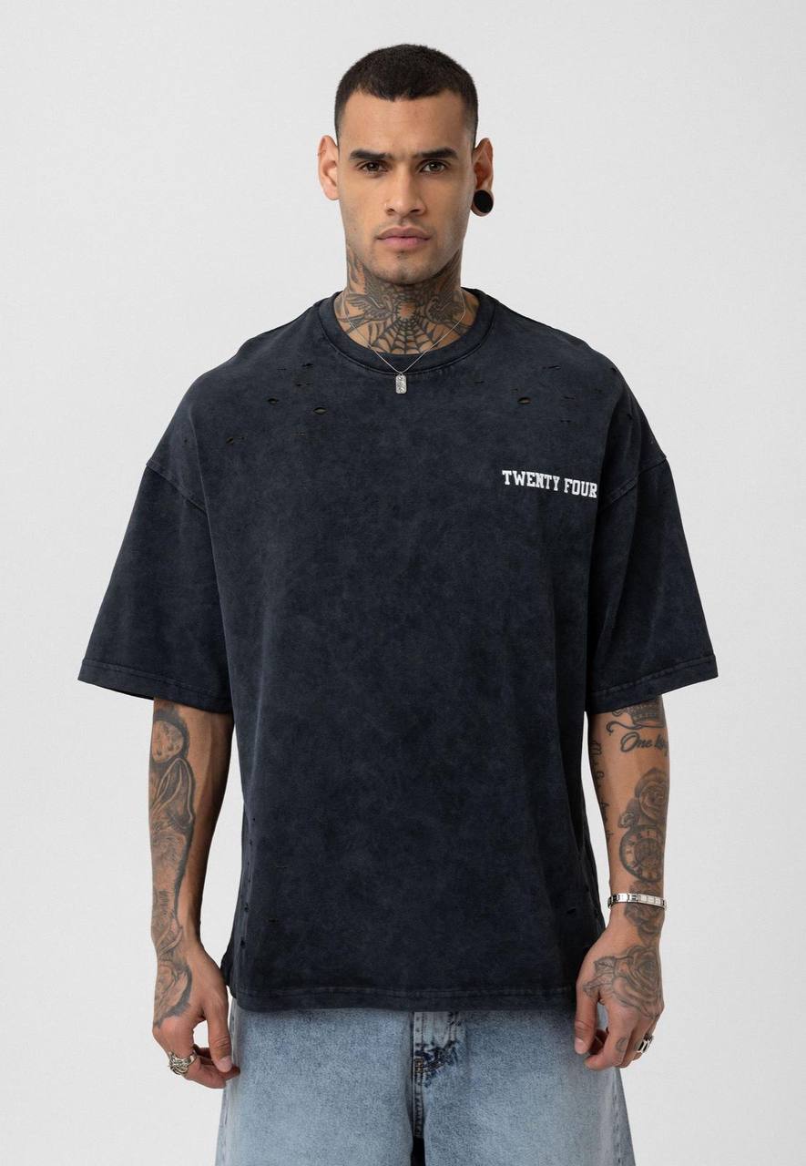 Nahmias Black 24 Blur Boxy Tee - Designer Vintage Style T-Shirt - Streetwear Graphic Top