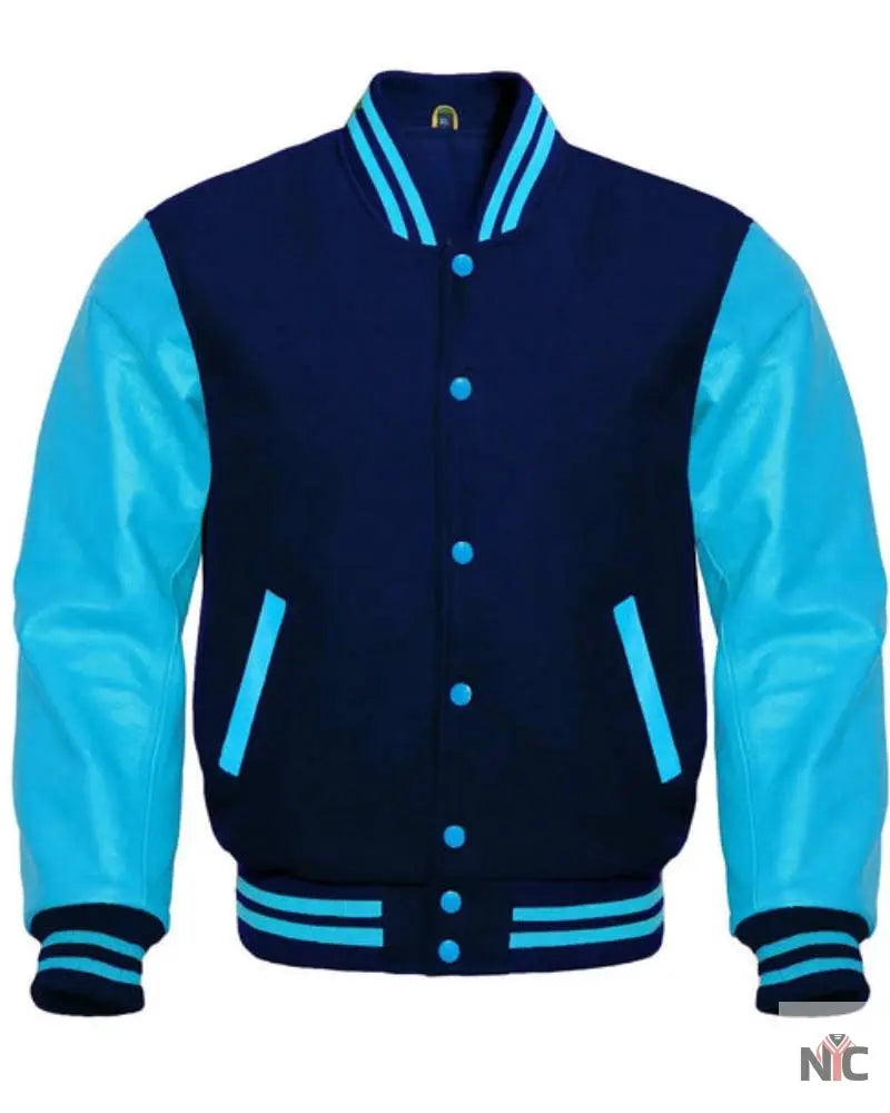 Navy And Sky Blue Letterman Jacket