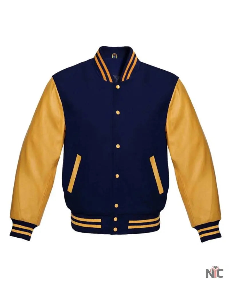 Navy Blue And Gold Varsity Jacket