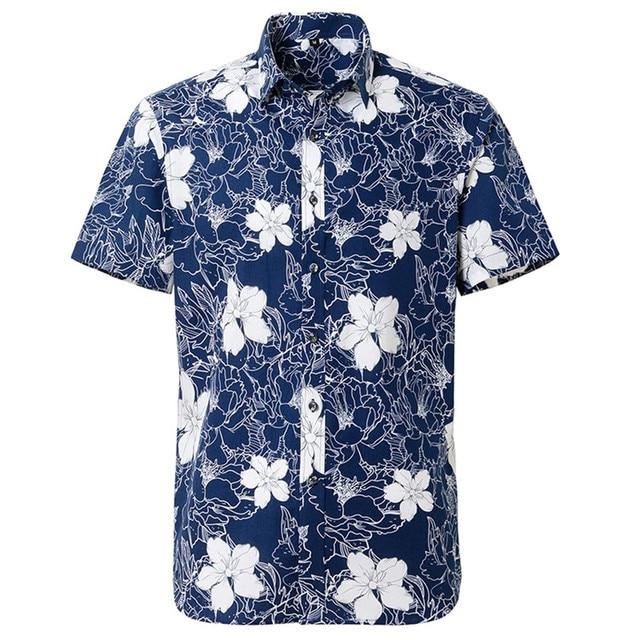 Navy Hibiscus Hawaiian Cotton Short Sleeve Shirt