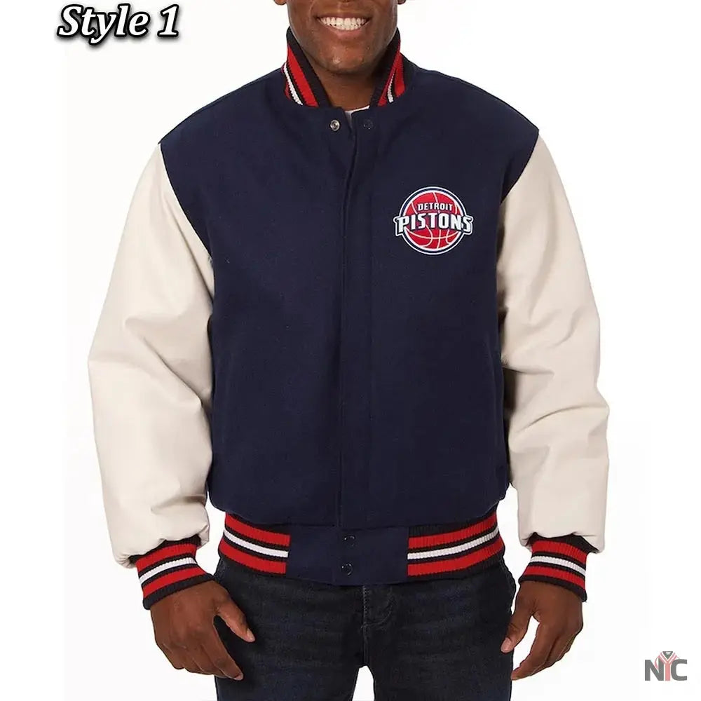 Navy White Detroit Pistons Varsity Jacket