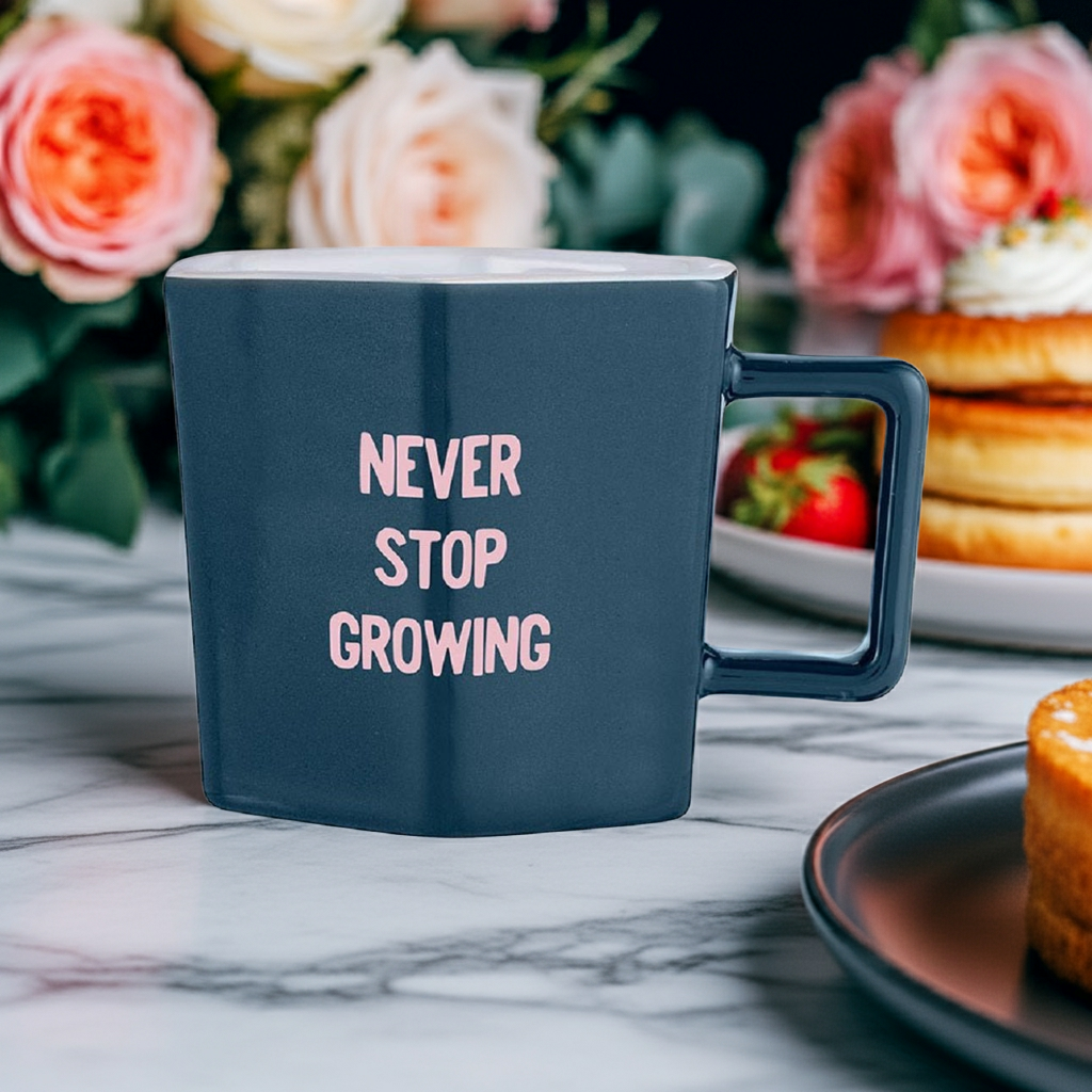 Never Stop Growing Hexagon Mug and Saucer Set in Floral Design