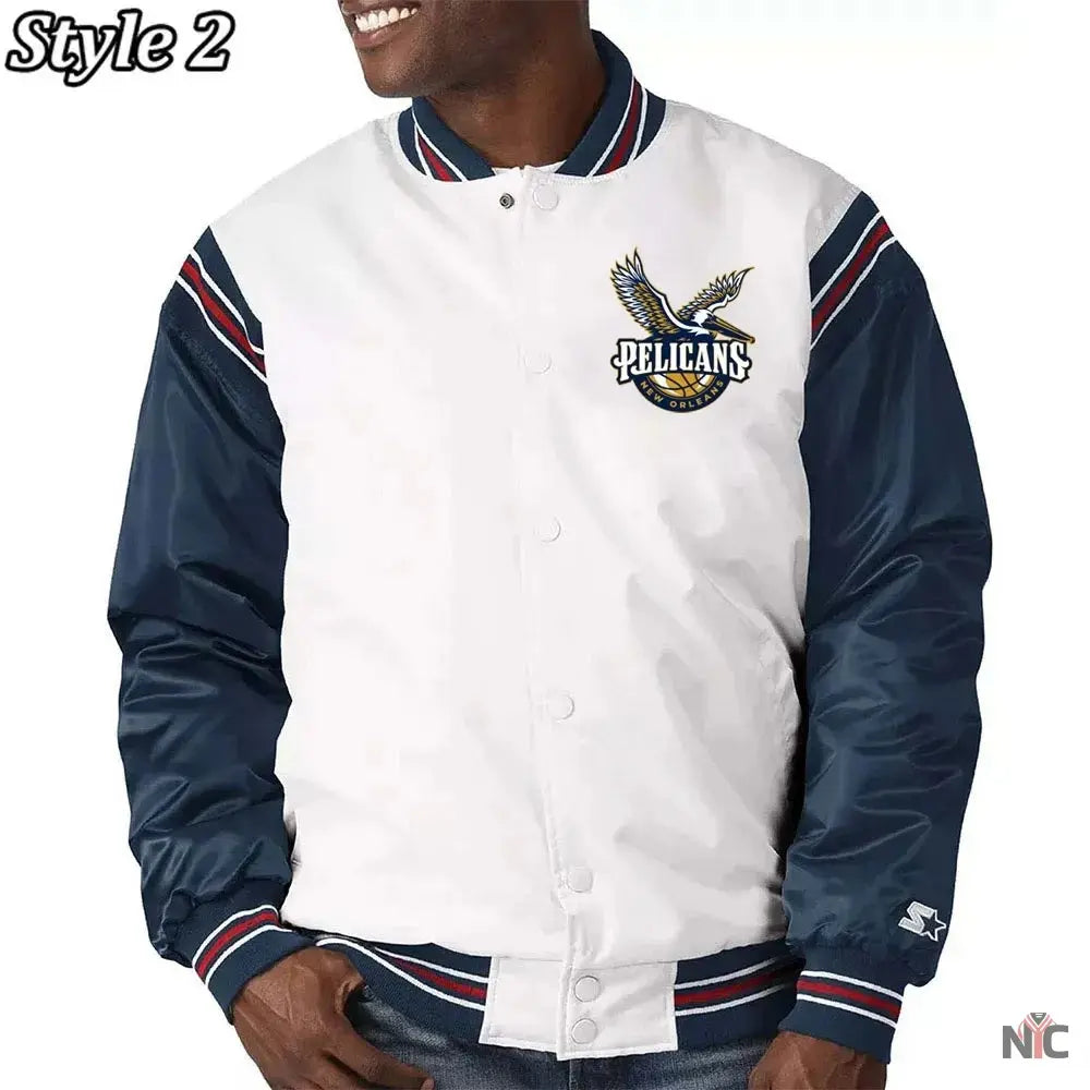 New Orleans Pelicans Renegade Varsity White Navy Jacket