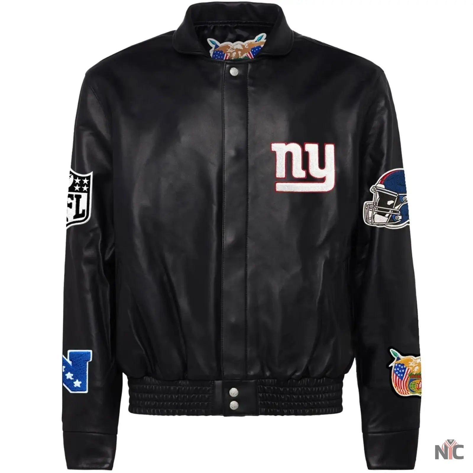 New York Giants Jeff Hamilton Black Leather Varsity Jacket