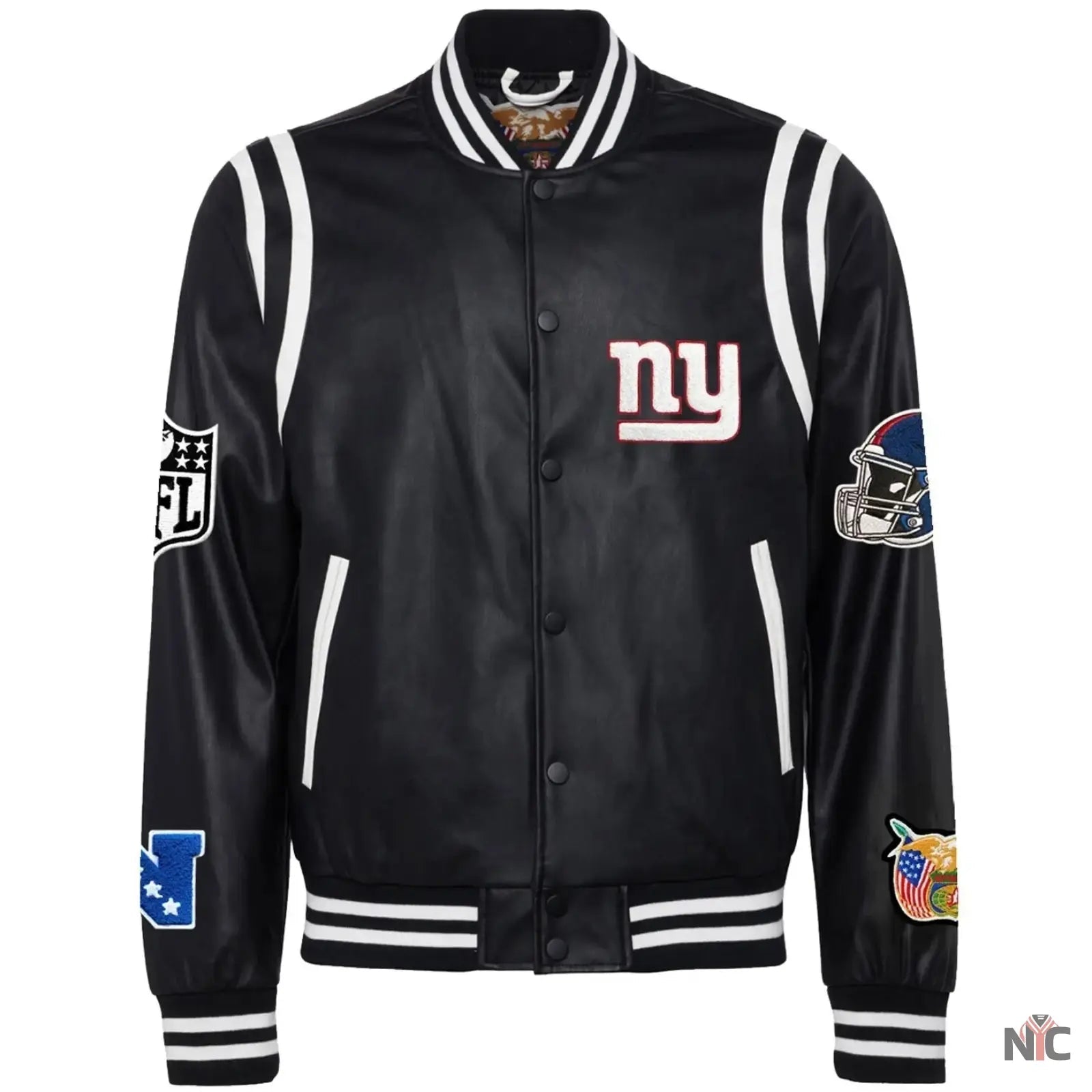 New York Giants Jeff Hamilton Classic Rib Black Leather Jacket
