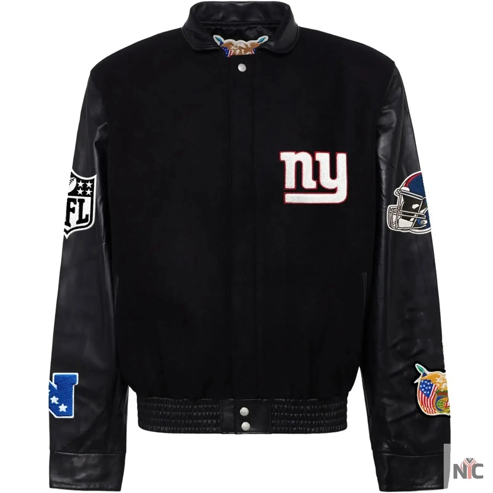 New York Giants Jeff Hamilton Wool and Leather Jacket