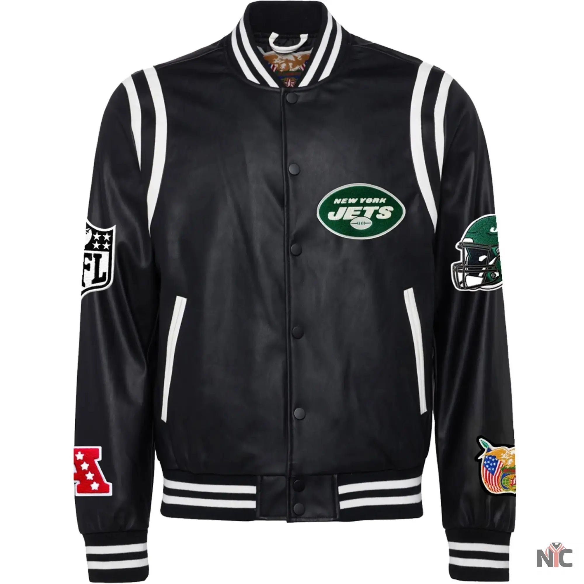 New York Jets Jeff Hamilton Leather Varsity Jacket