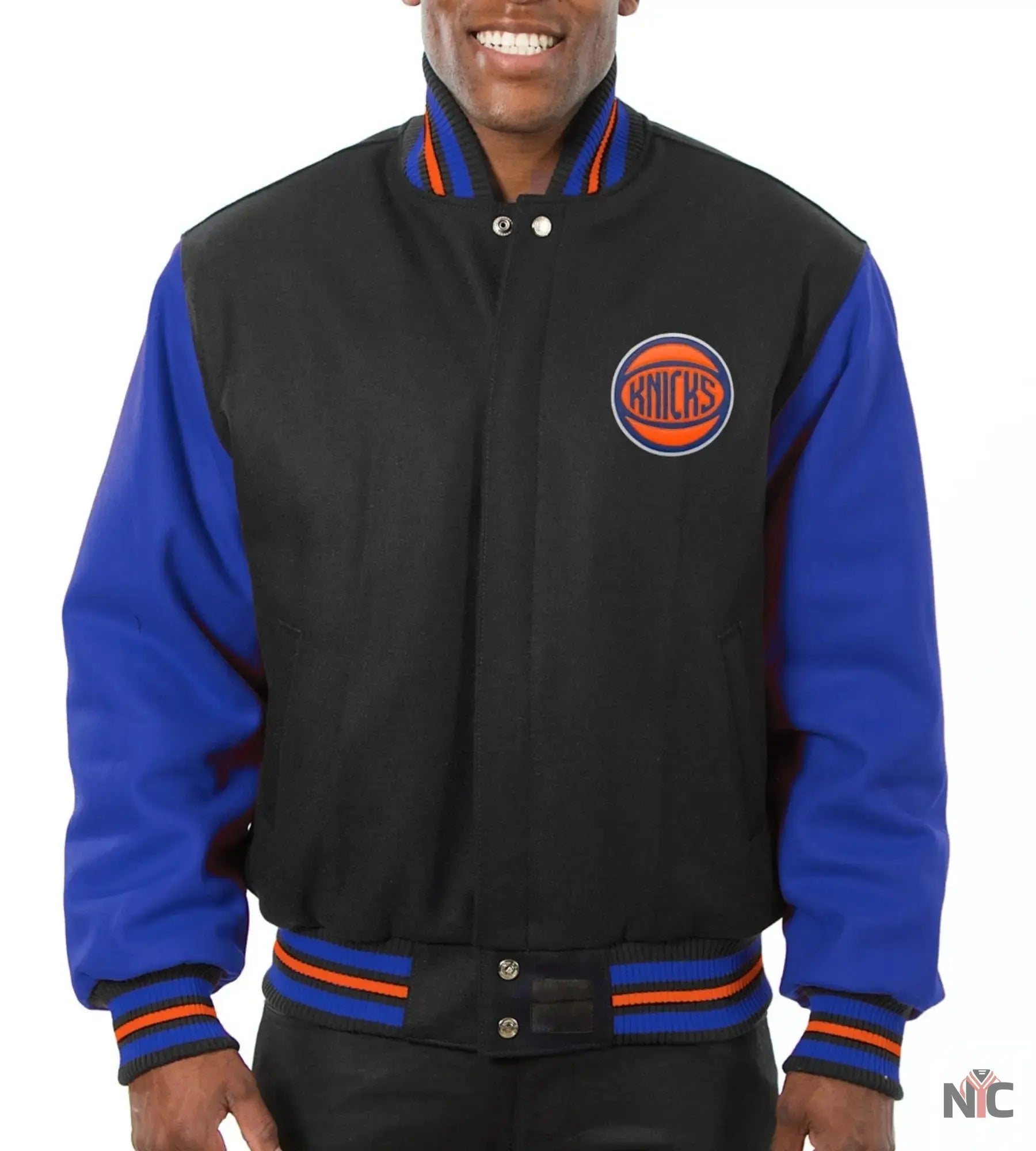 New York Knicks Black &amp;amp; Blue Wool Varsity Jacket