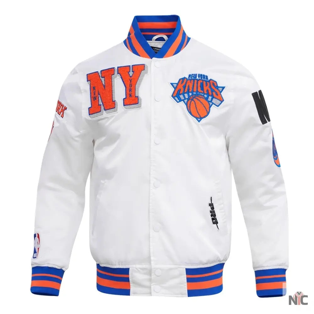 New York Knicks Mashup White Satin Varsity Jacket