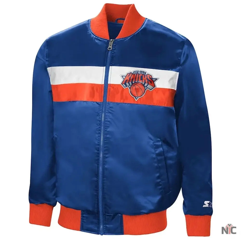 New York Knicks The Ambassador Satin Blue Varsity Jacket