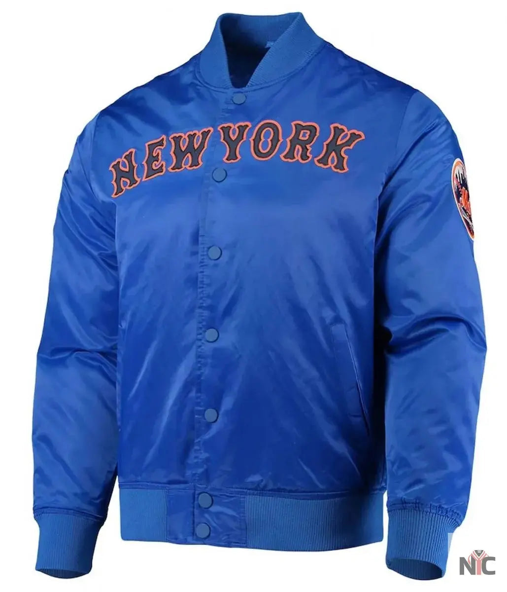 New York Mets Full-Snap Royal Blue Satin Jacket
