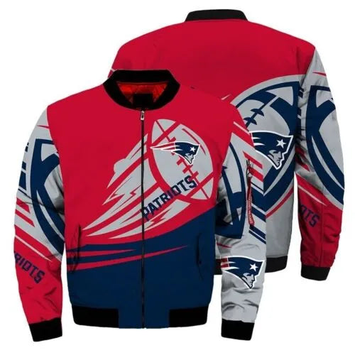 New England Patriots Red and Grey Bomber Jacket