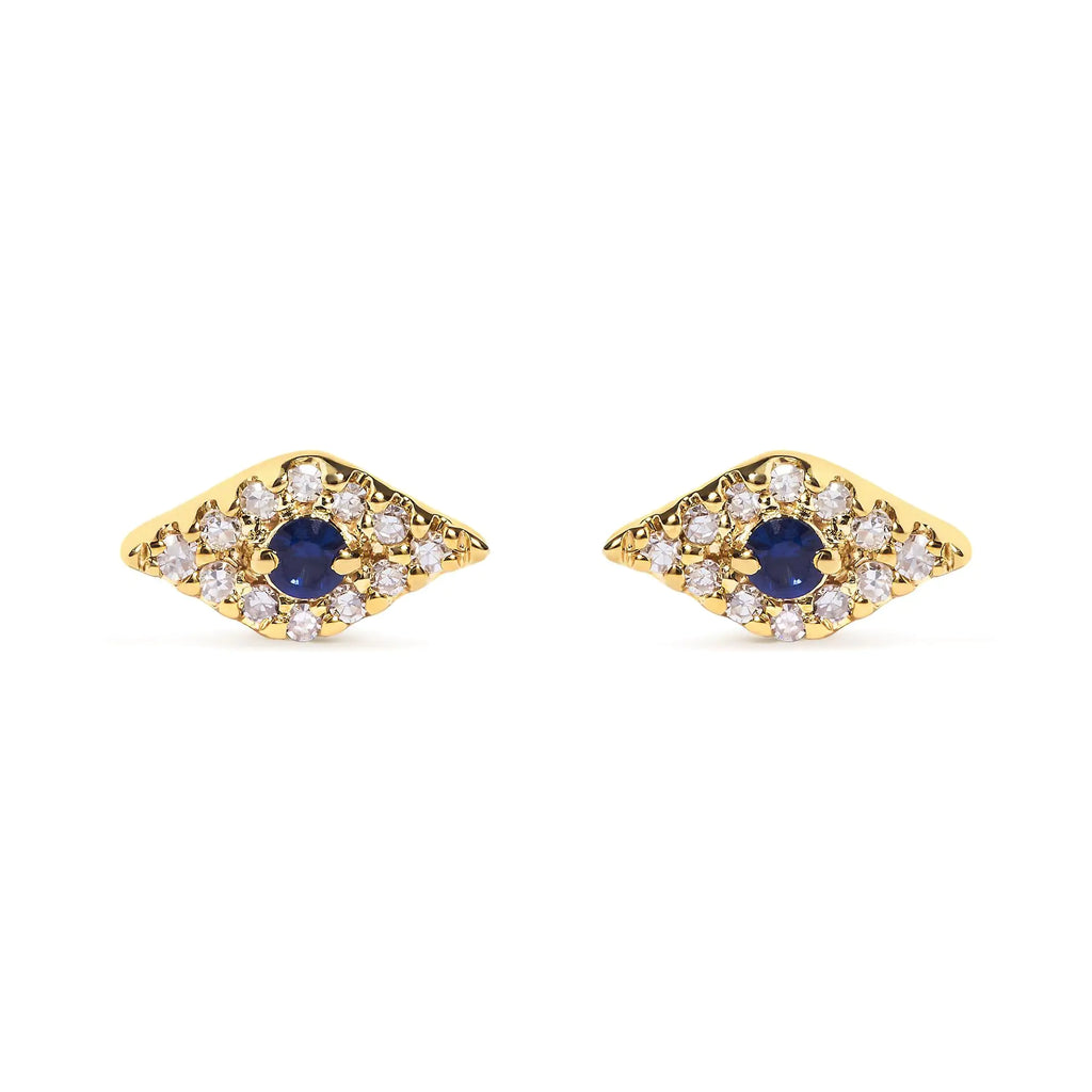 Style Loft Collection Evil Eye 10K Yellow Gold Blue Sapphire and Diamond Accent Stud Earring (H-I Color, I1-I2 Clarity)