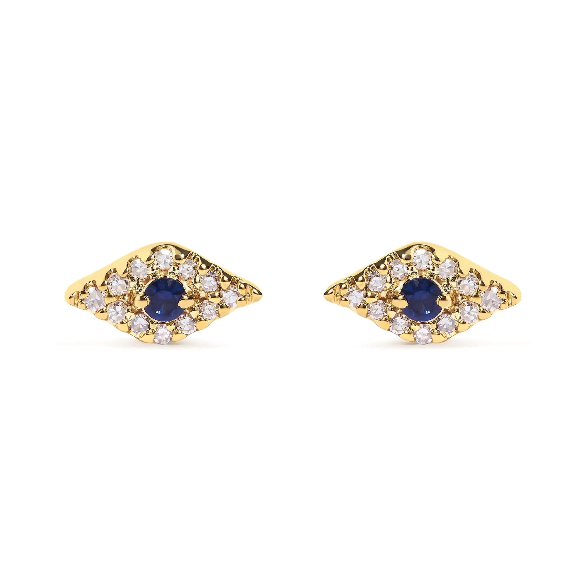 Style Loft Collection Evil Eye 10K Yellow Gold Blue Sapphire and Diamond Accent Stud Earring (H-I Color, I1-I2 Clarity)