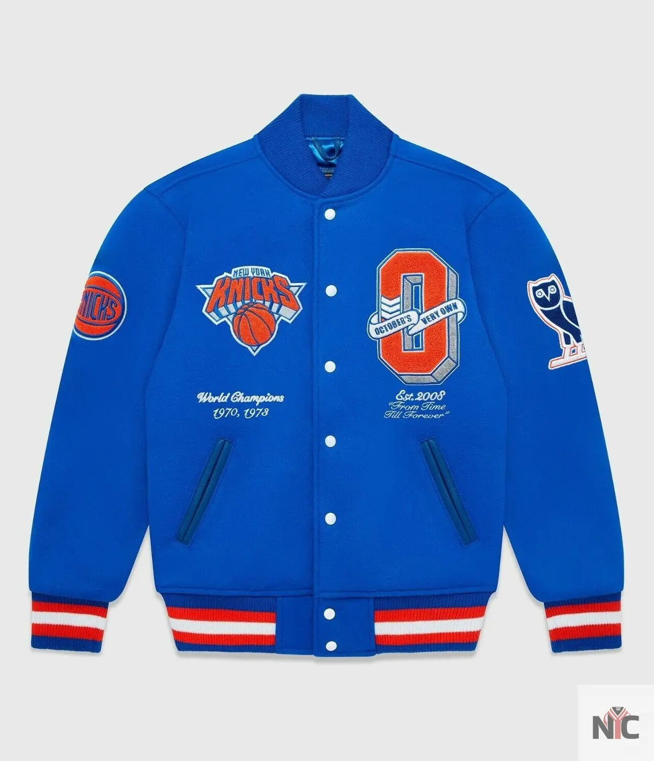 OVO x NBA New York Knicks Blue Varsity Jacket