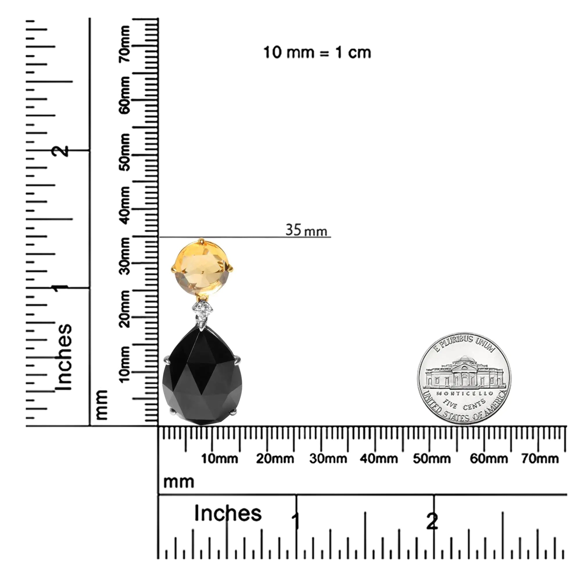 Style Loft Collection 18K White and Yellow Gold Diamond Accent and Round Yellow Citrine and Pear Cut Black Onyx Dangle Drop 18" Pendant Necklace (G-H Color, SI1-SI2 Clarity)