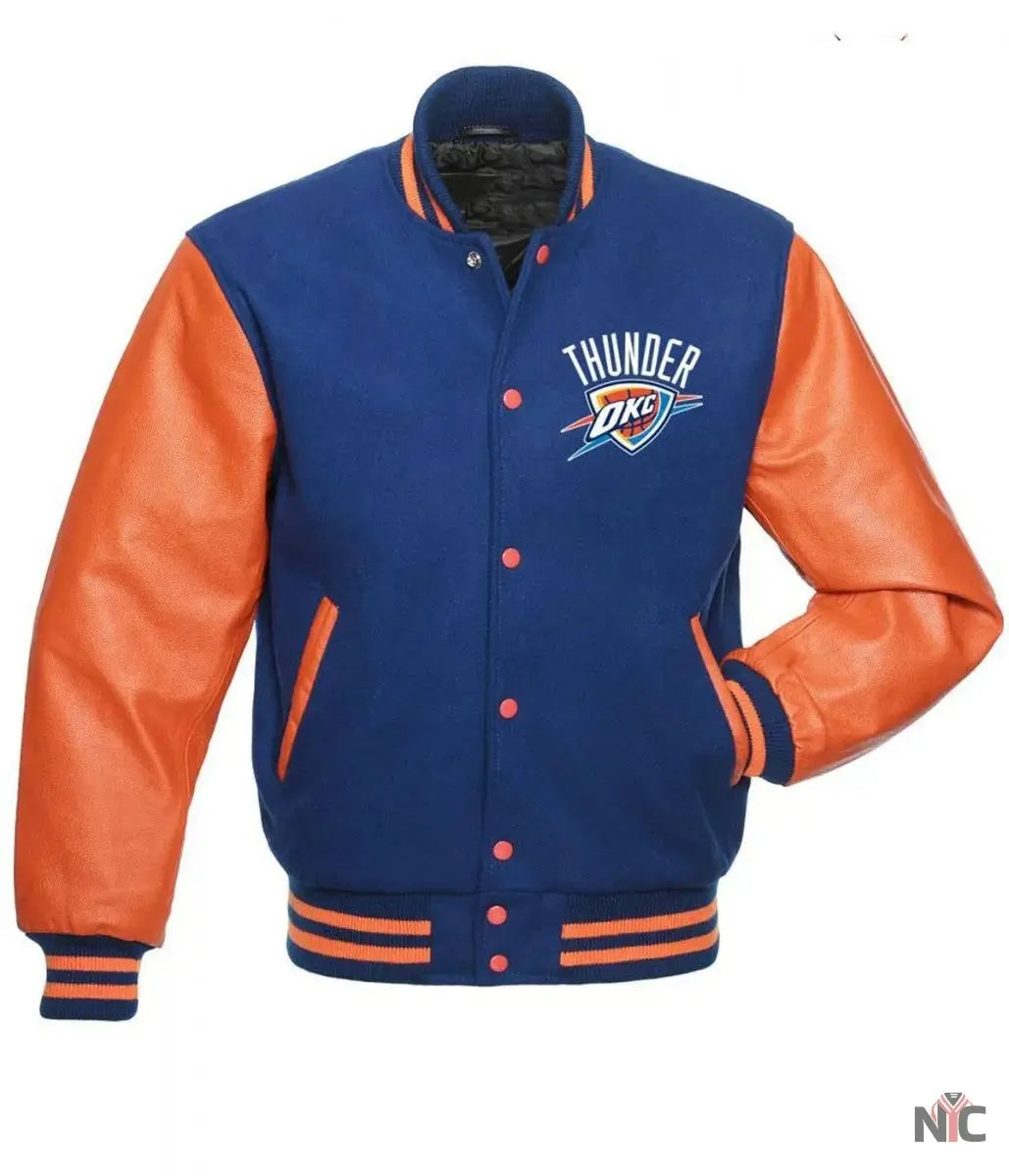 Oklahoma City Thunder Letterman Orange and Blue Jacket