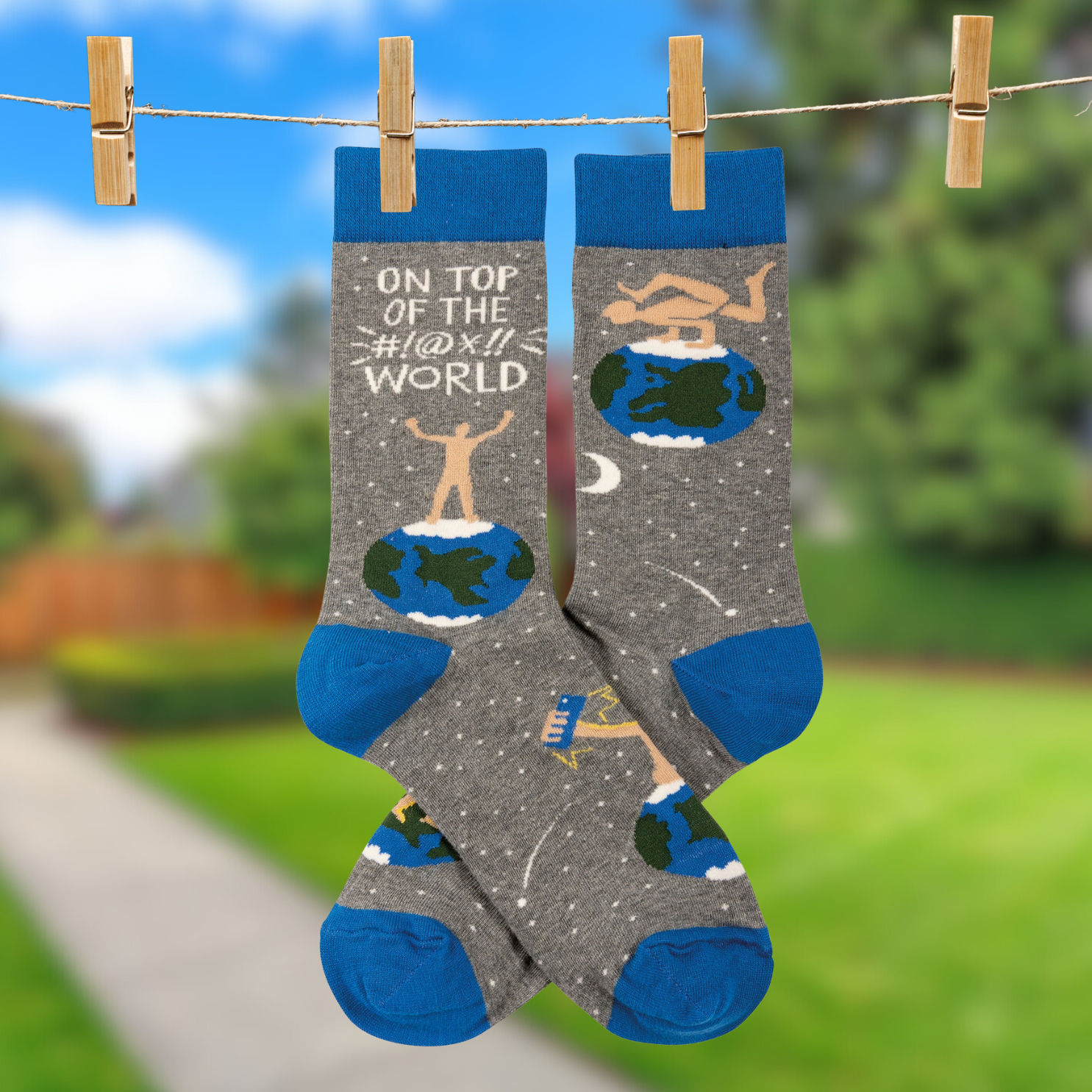 On Top Of The World Funny Novelty Socks with Nude Figure | Unisex