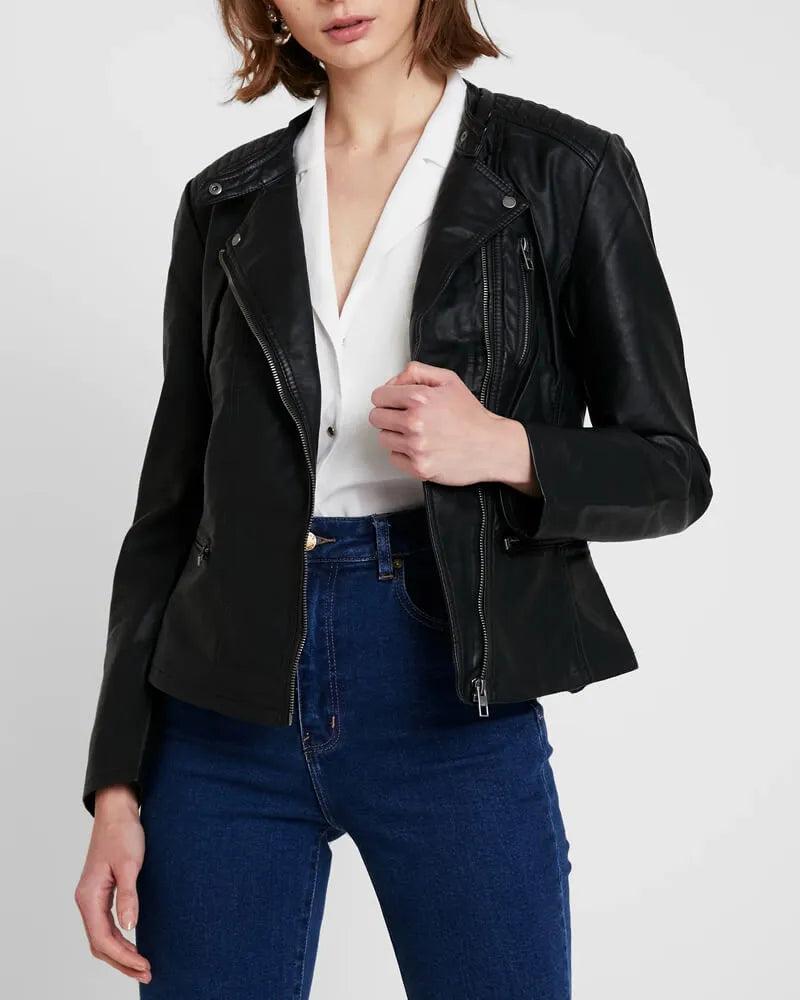 Onlco Real Lambskin Black Biker Leather Jacket