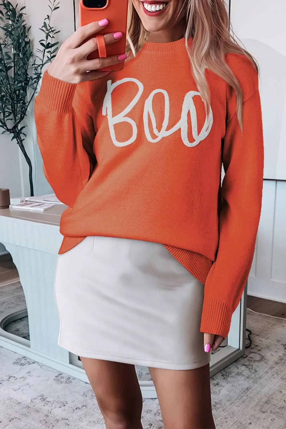 Love Salve Orange Knit Sweater Women&amp;#39;s Fall Fashion Ribbed Cozy Top