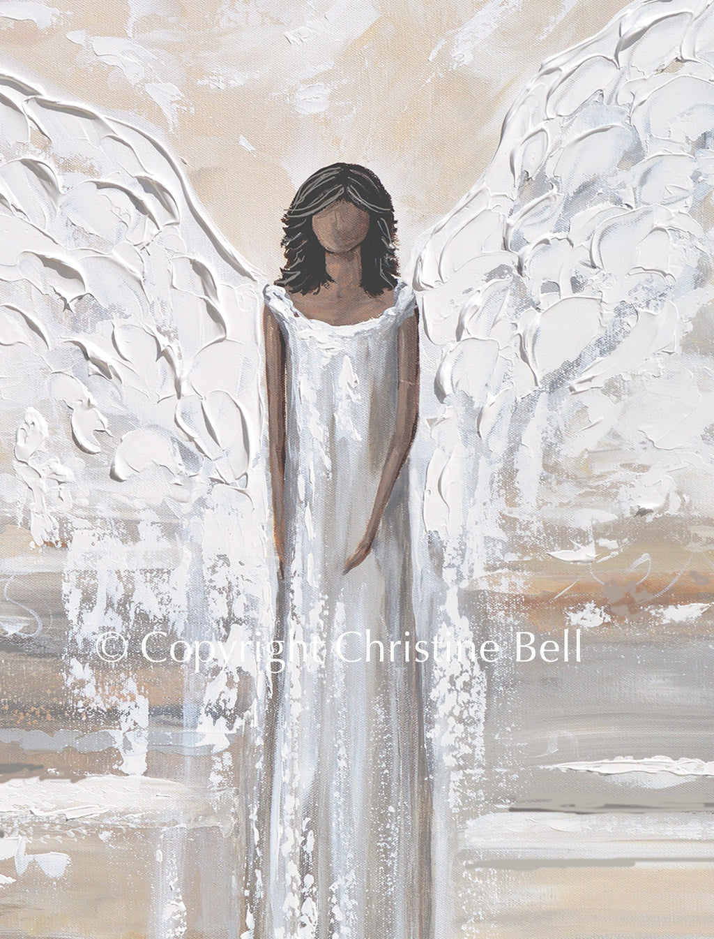 "Embracing Peace" GICLEE PRINT, Angel Painting, Modern Neutral Guardian Angel