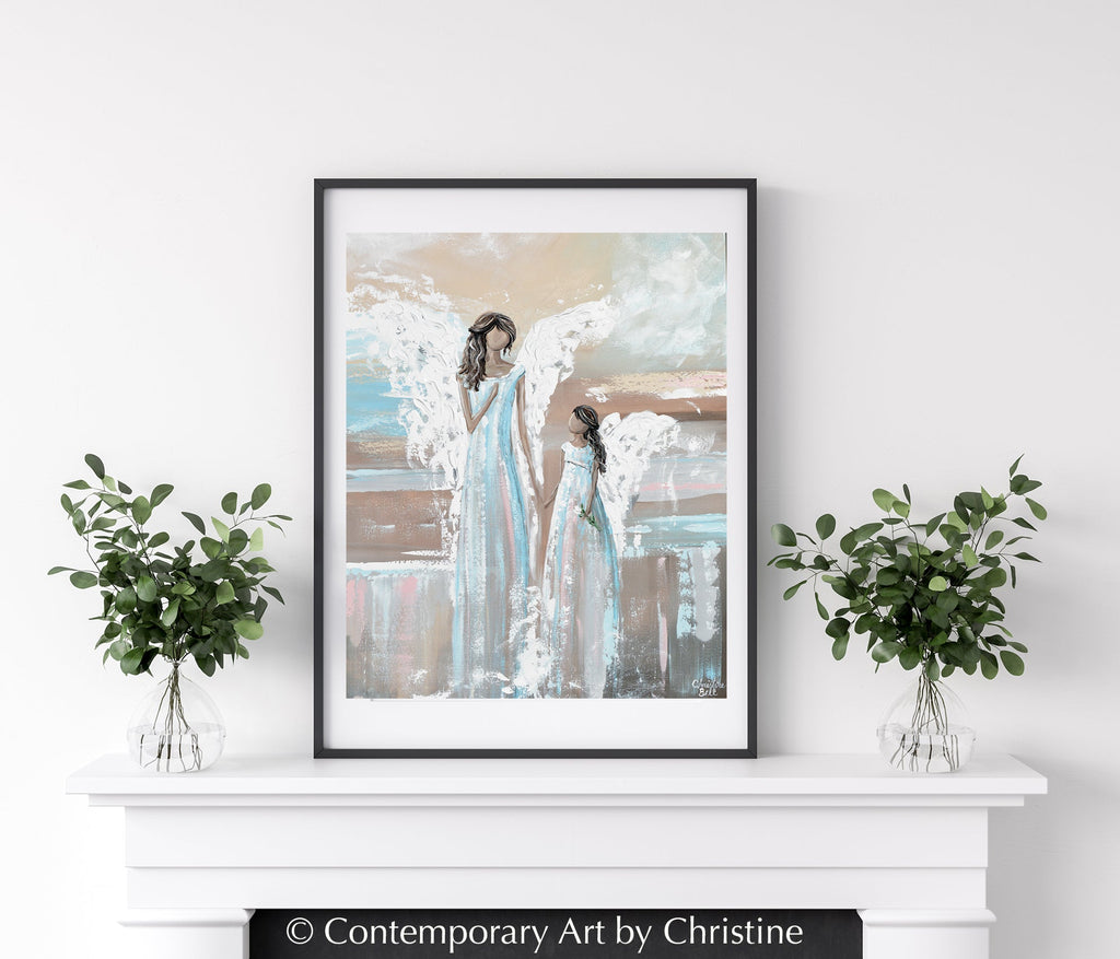 "Her Angel" Abstract Angel Painting 2 Guardian Angels Mother Daughter