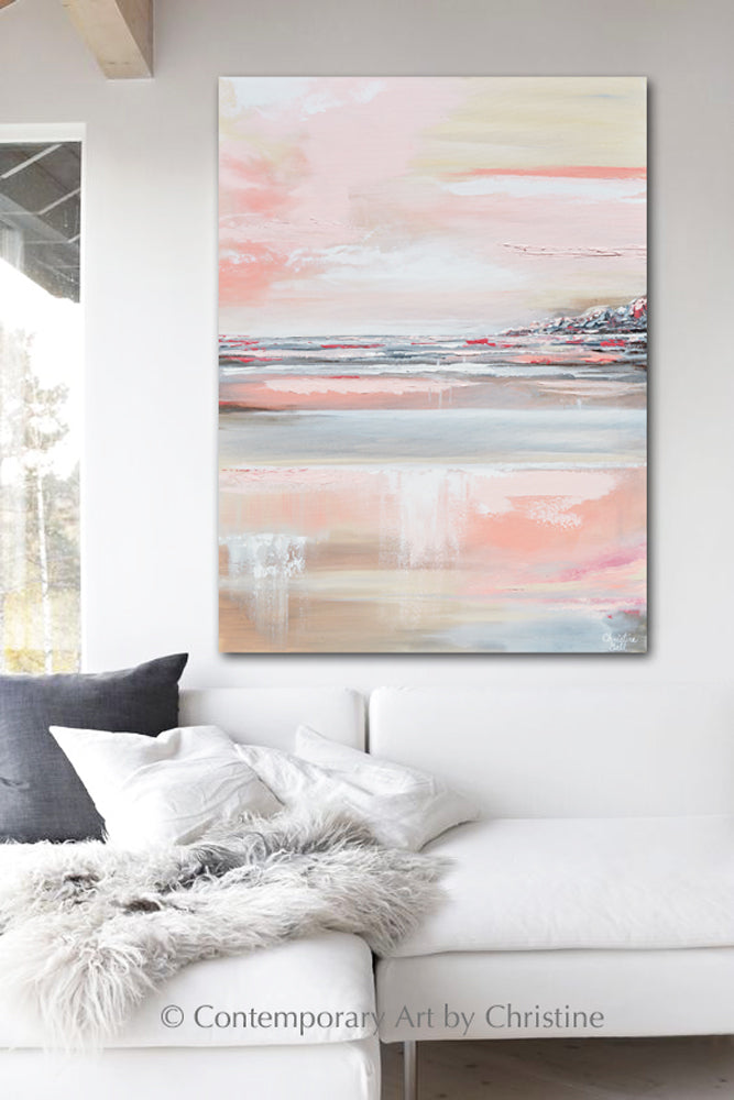 "Romantic Impressions" GICLEE PRINT Art Pink White Grey Beige Coastal Abstract Painting Modern Wall Art