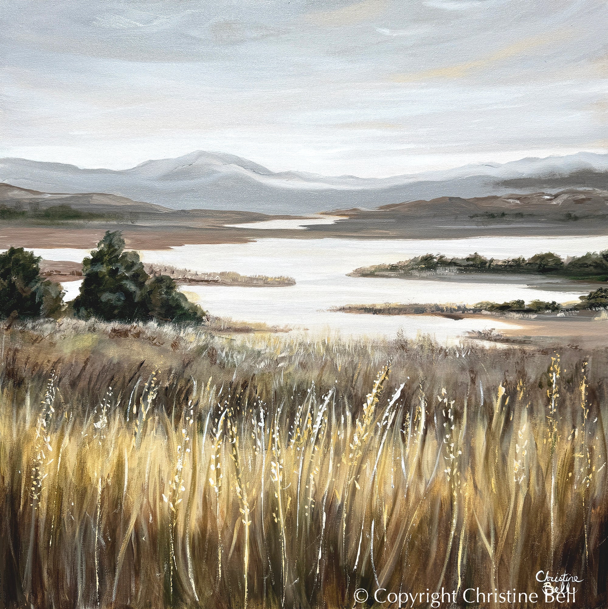 "Peaceful Outlook" GICLÉE PRINT Landscape Oil Painting, Coastal Meadow