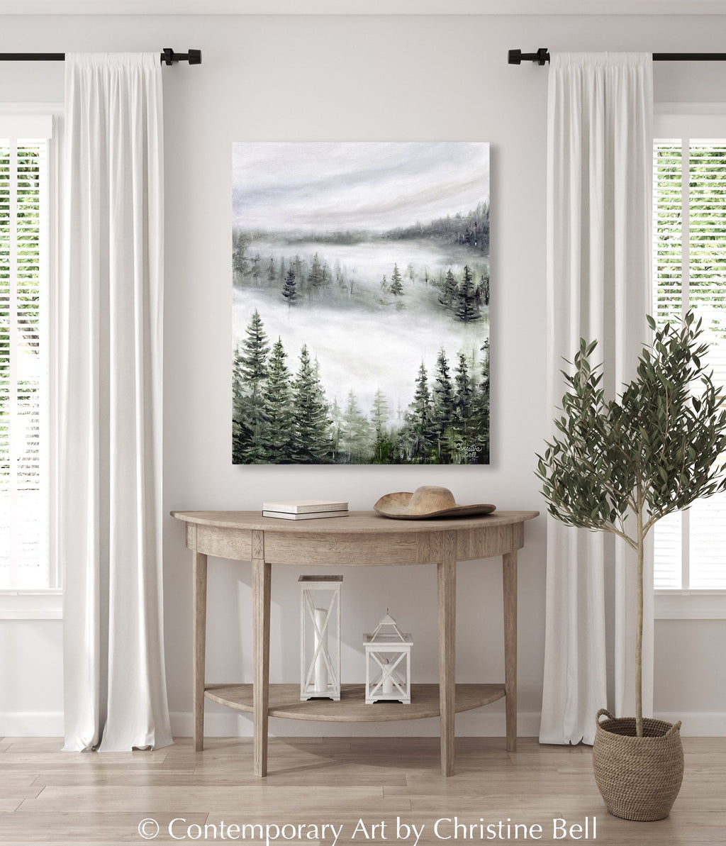 "Beyond the Mist" GICLÉE PRINT, Modern Misty Forest Landscape Painting, Pine Trees