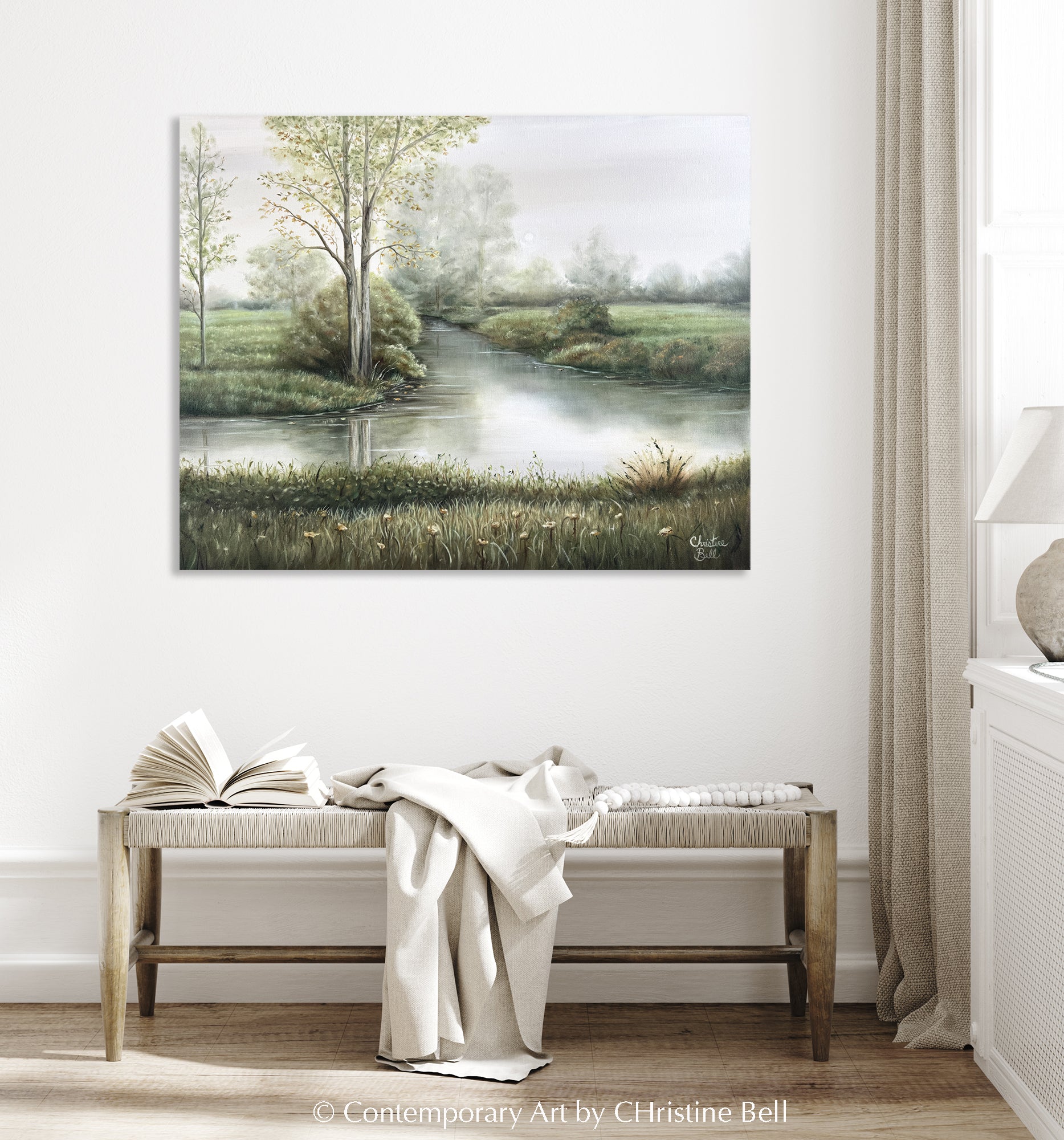 "Where Time Stands Still" GICLÉE PRINT Landscape Oil Painting, Autumn Trees, Meadow, Reflections Water