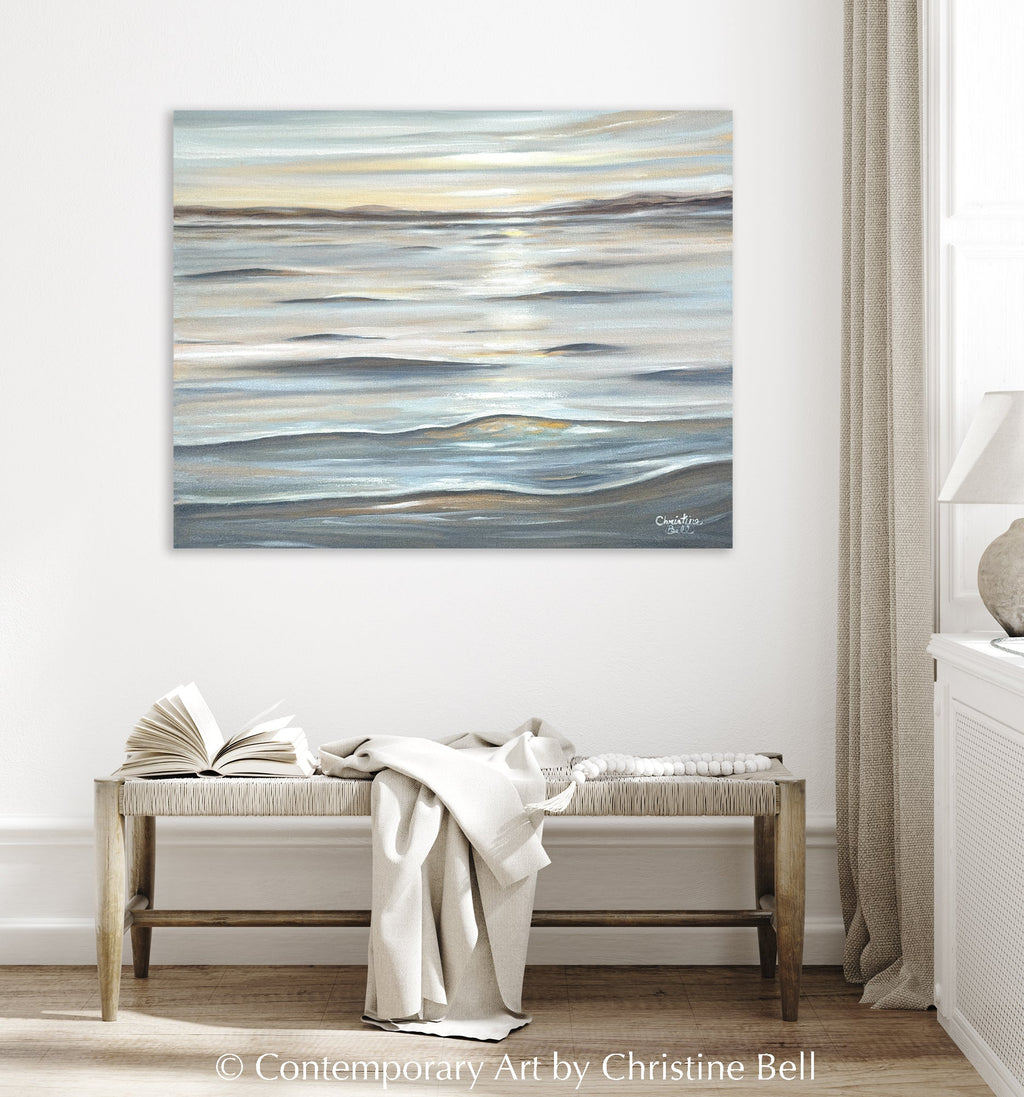 "Gentle Tranquility" GICLÉE PRINT, Coastal Seascape Painting, Neutral Ocean Waves