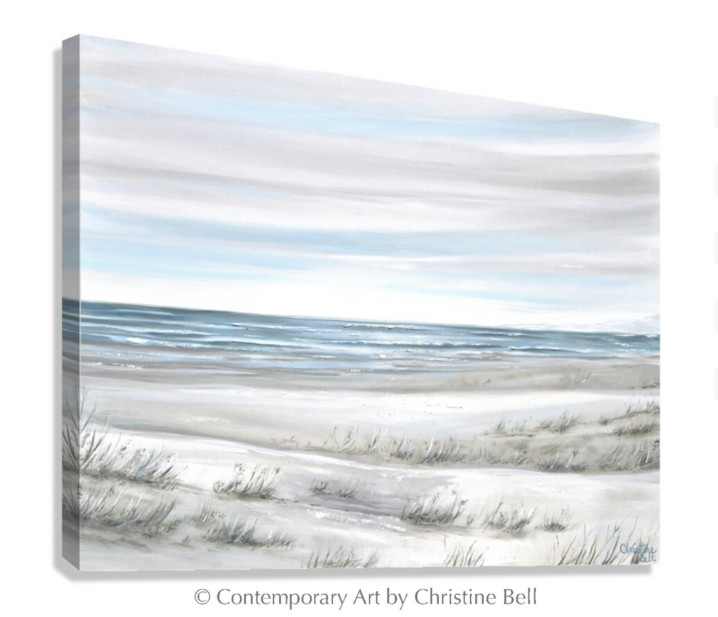 "Coastal Whispers II" GICLEE PRINT Coastal Abstract Painting, Neutral, Light Blue, Grey, White, Taupe