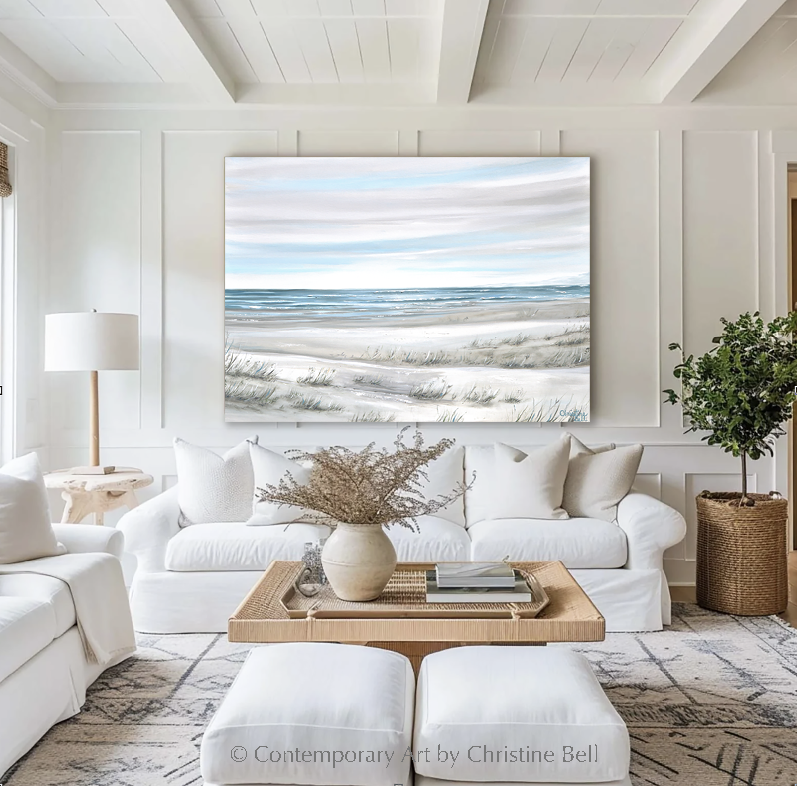 &quot;Coastal Whispers II&quot; GICLEE PRINT Coastal Abstract Painting, Neutral, Light Blue, Grey, White, Taupe