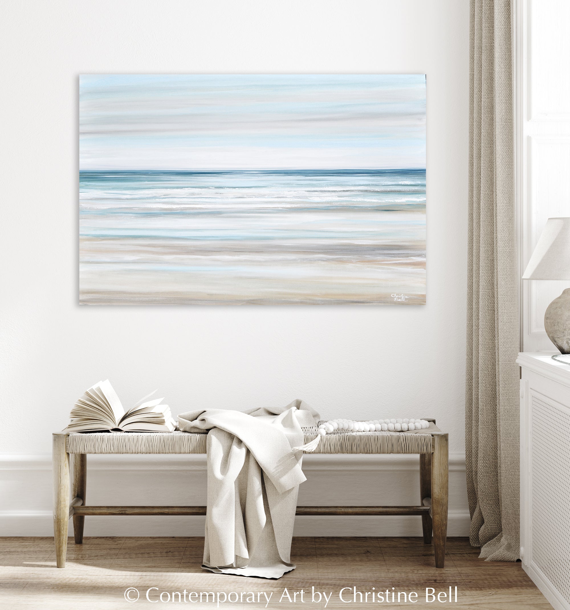 &quot;Beach Walk II&quot; GICLEE PRINT Coastal Abstract Painting, Light Blue, Grey, White
