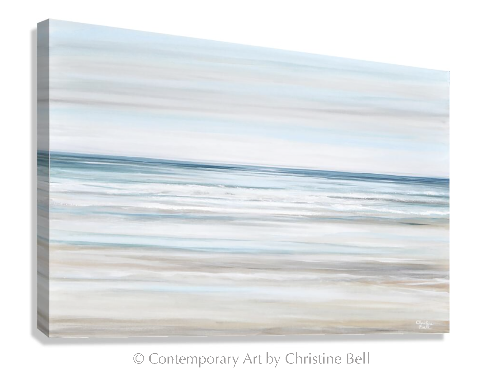 &quot;Beach Walk II&quot; GICLEE PRINT Coastal Abstract Painting, Light Blue, Grey, White