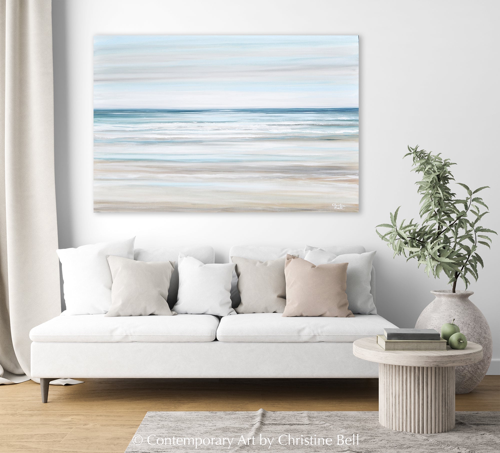 &quot;Beach Walk II&quot; GICLEE PRINT Coastal Abstract Painting, Light Blue, Grey, White