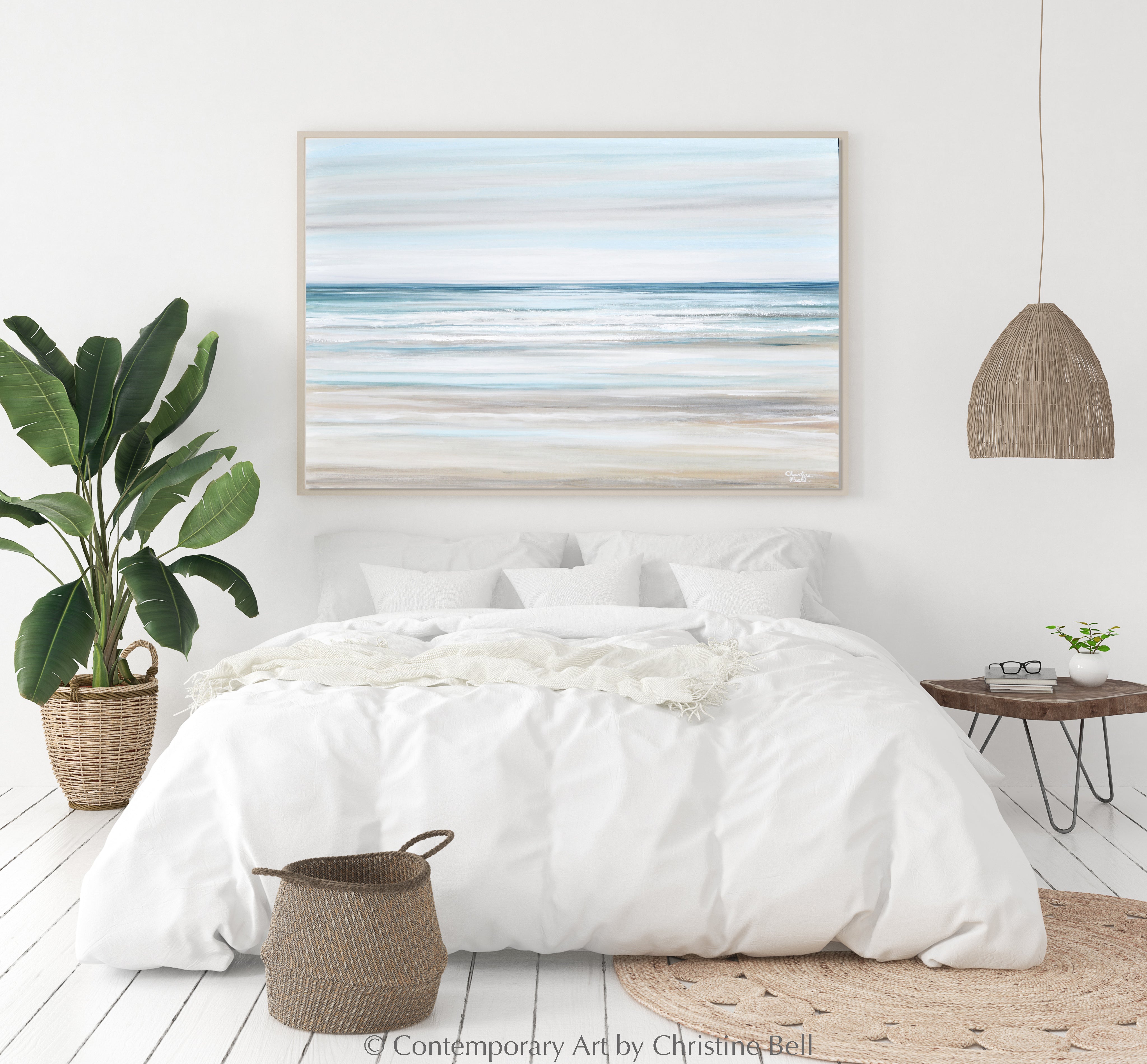 &quot;Beach Walk II&quot; GICLEE PRINT Coastal Abstract Painting, Light Blue, Grey, White