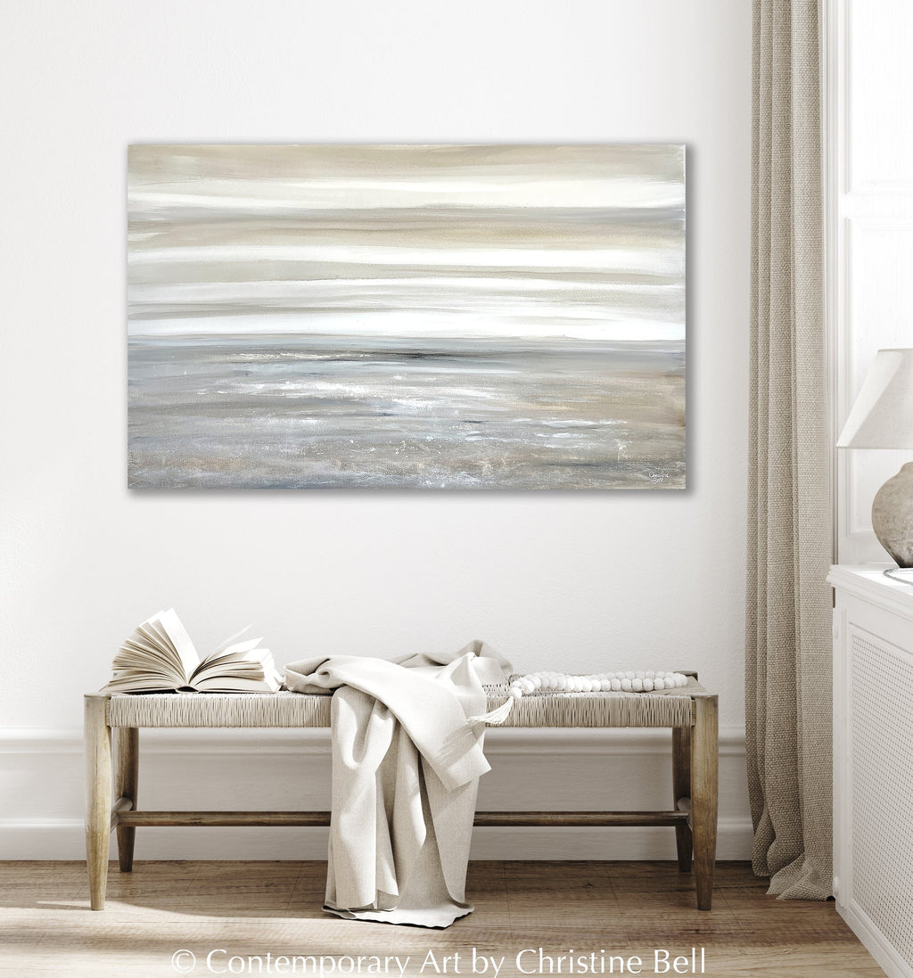 "Sand Dunes" Giclée Print, Coastal Abstract Painting, Grey, Beige, Taupe, White,