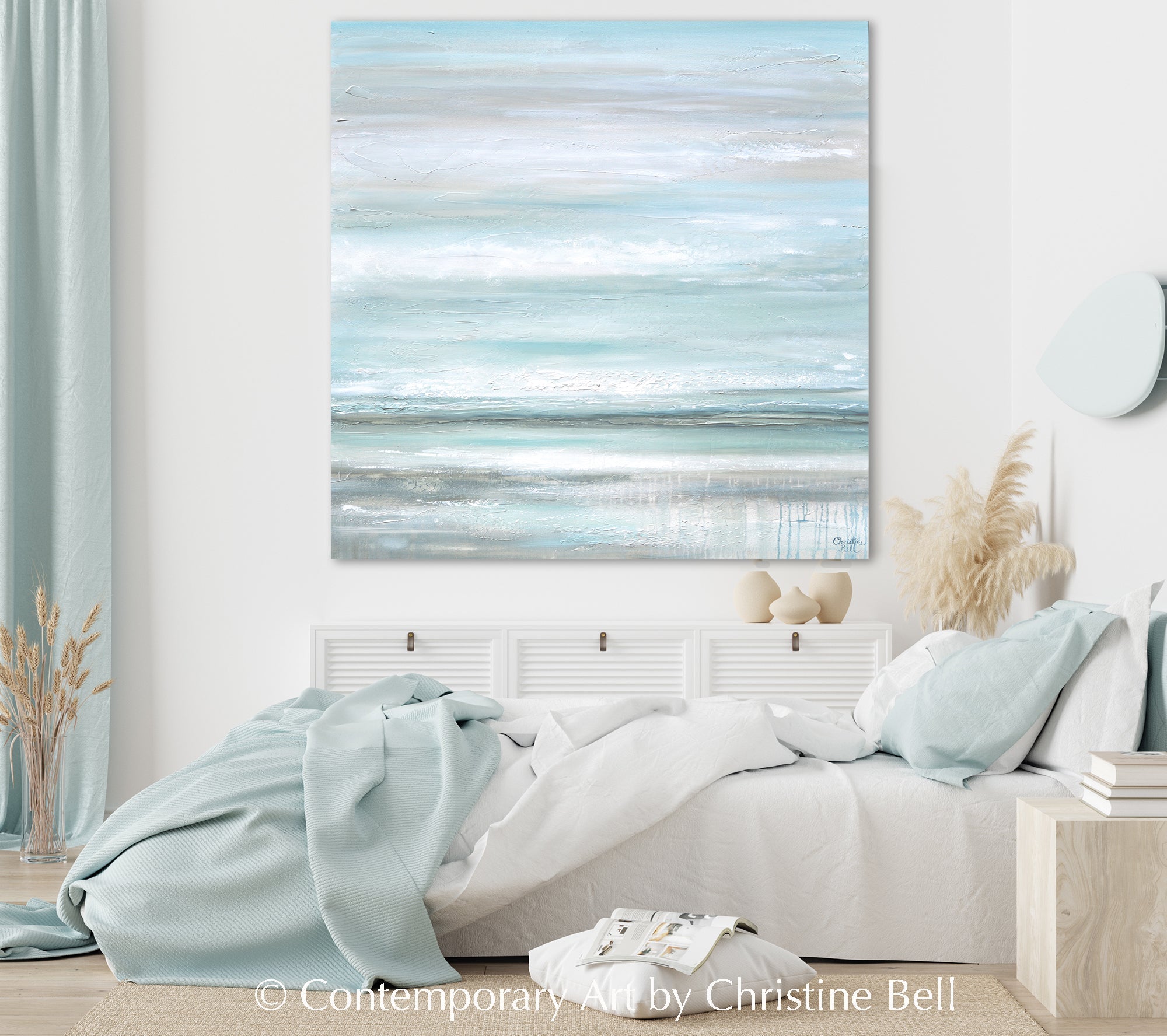 &quot;Euphoria&quot; GICLEE PRINT Coastal Abstract Painting, Seafoam Green Light Blue, Grey, White