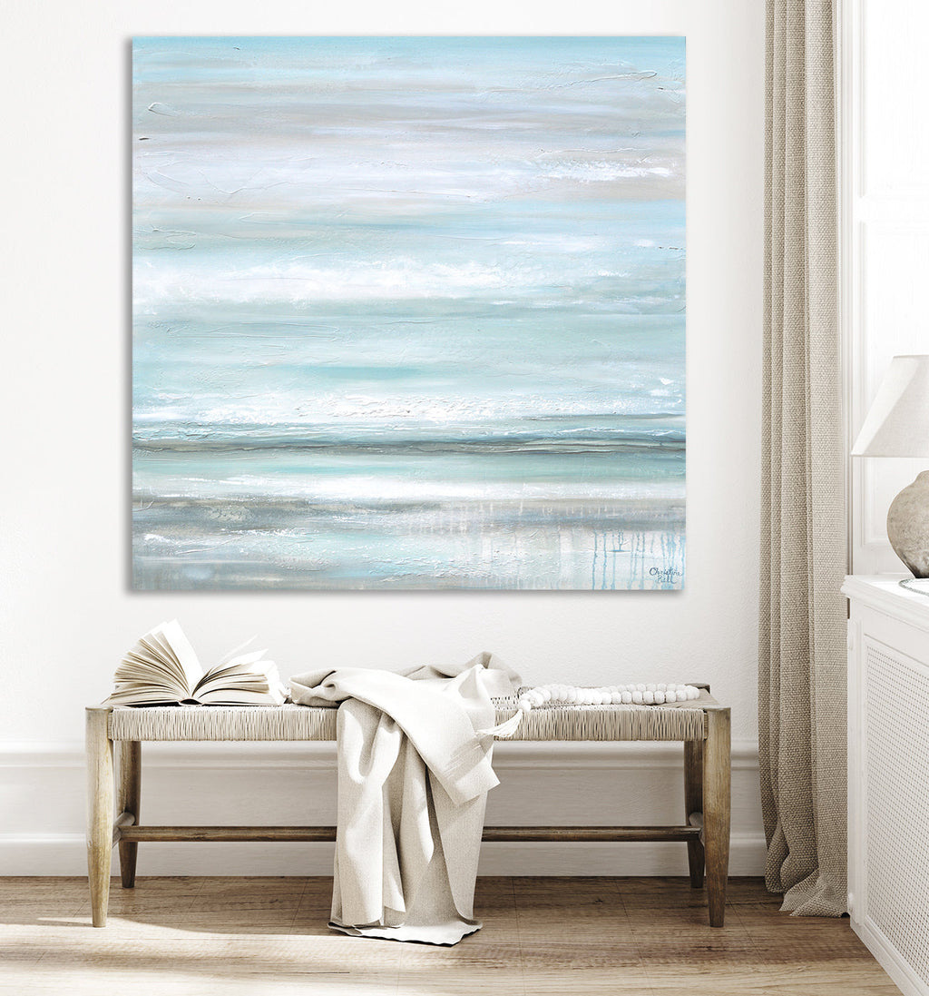 "Euphoria" GICLEE PRINT Coastal Abstract Painting, Seafoam Green Light Blue, Grey, White