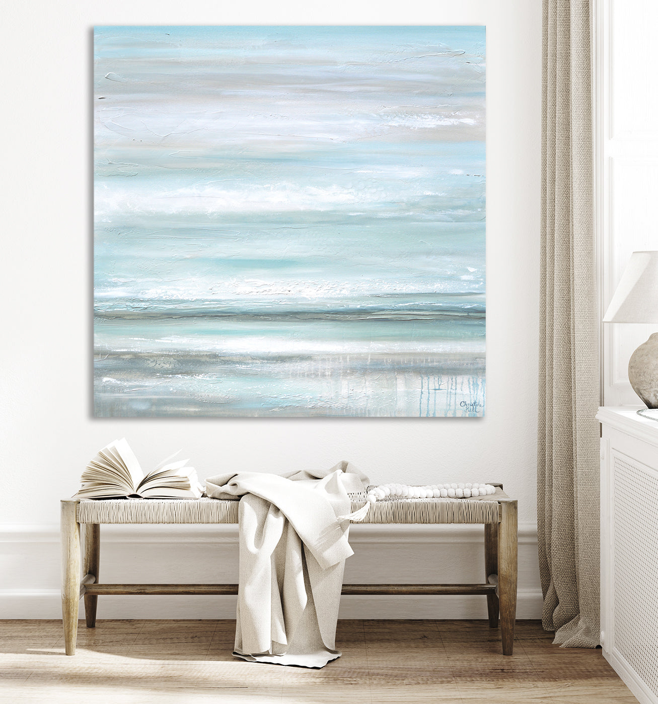 &quot;Euphoria&quot; GICLEE PRINT Coastal Abstract Painting, Seafoam Green Light Blue, Grey, White