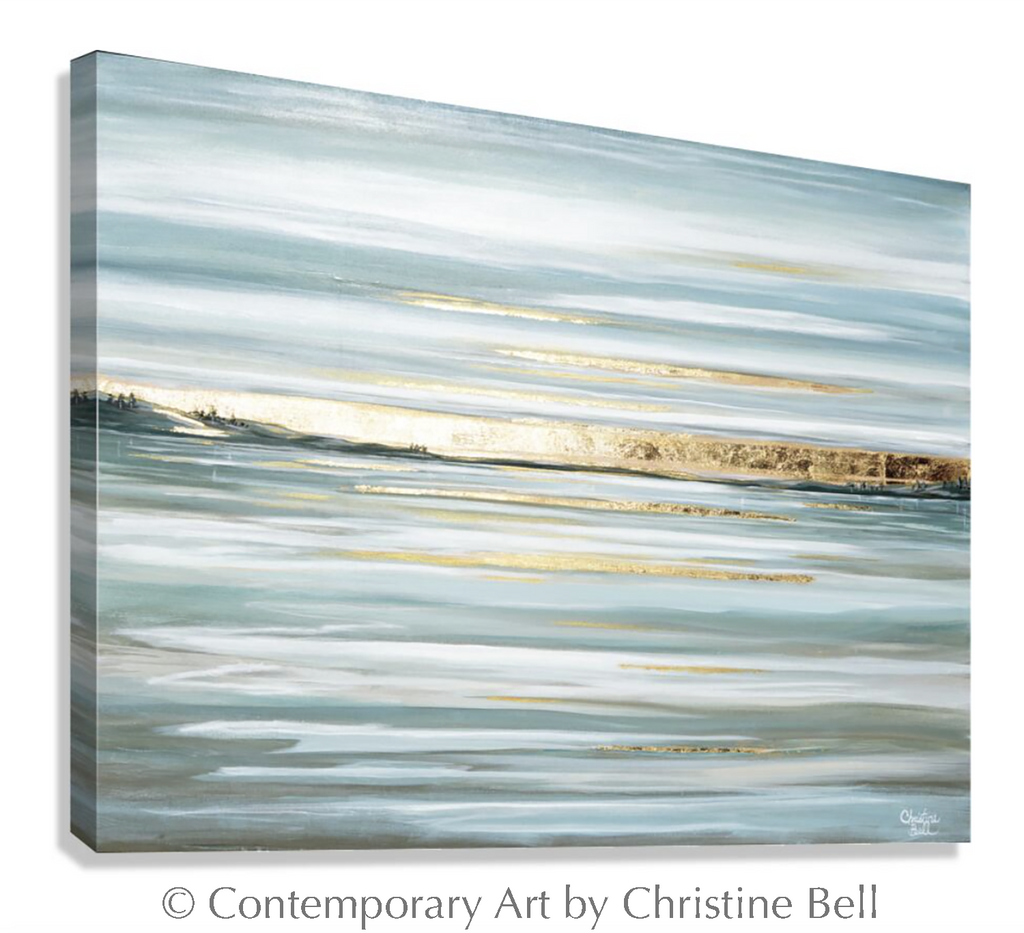 "Idyllic Pause" GICLÉE PRINT, Modern Coastal Seascape, Gold Leaf