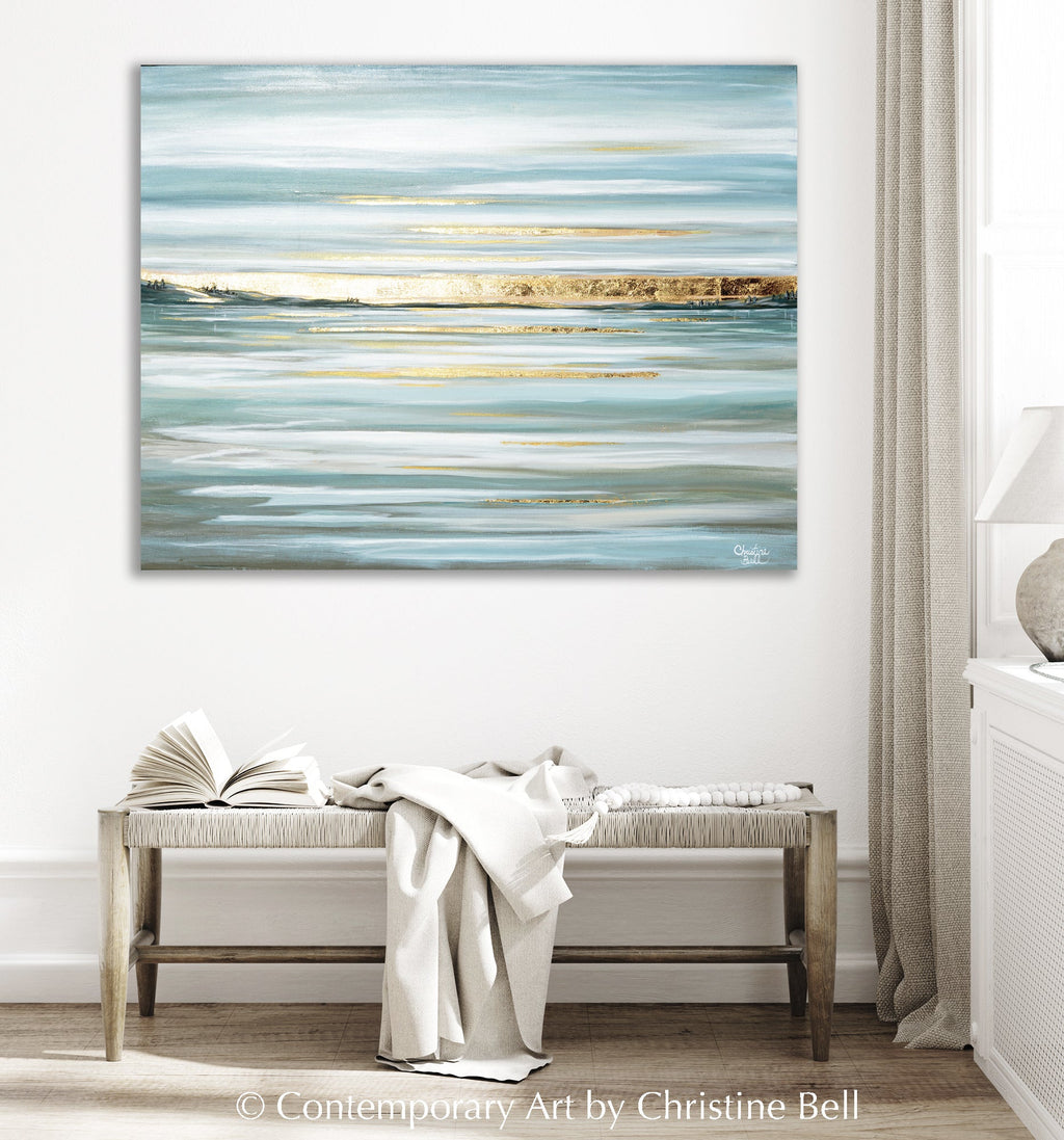 "Idyllic Pause" GICLÉE PRINT, Modern Coastal Seascape, Gold Leaf