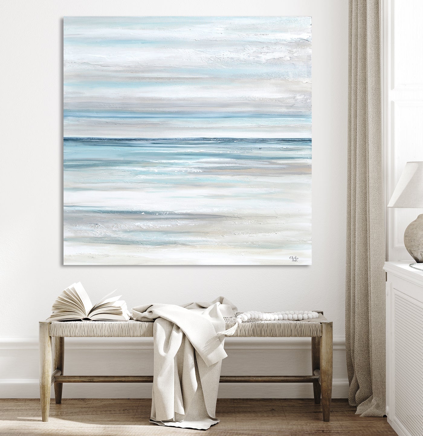 "Tranquility" GICLEE PRINT Coastal Abstract Painting, Neutral, Grey, White, Taupe, Blue
