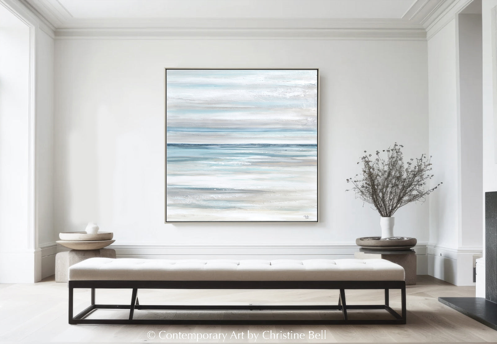 "Tranquility" GICLEE PRINT Coastal Abstract Painting, Neutral, Grey, White, Taupe, Blue