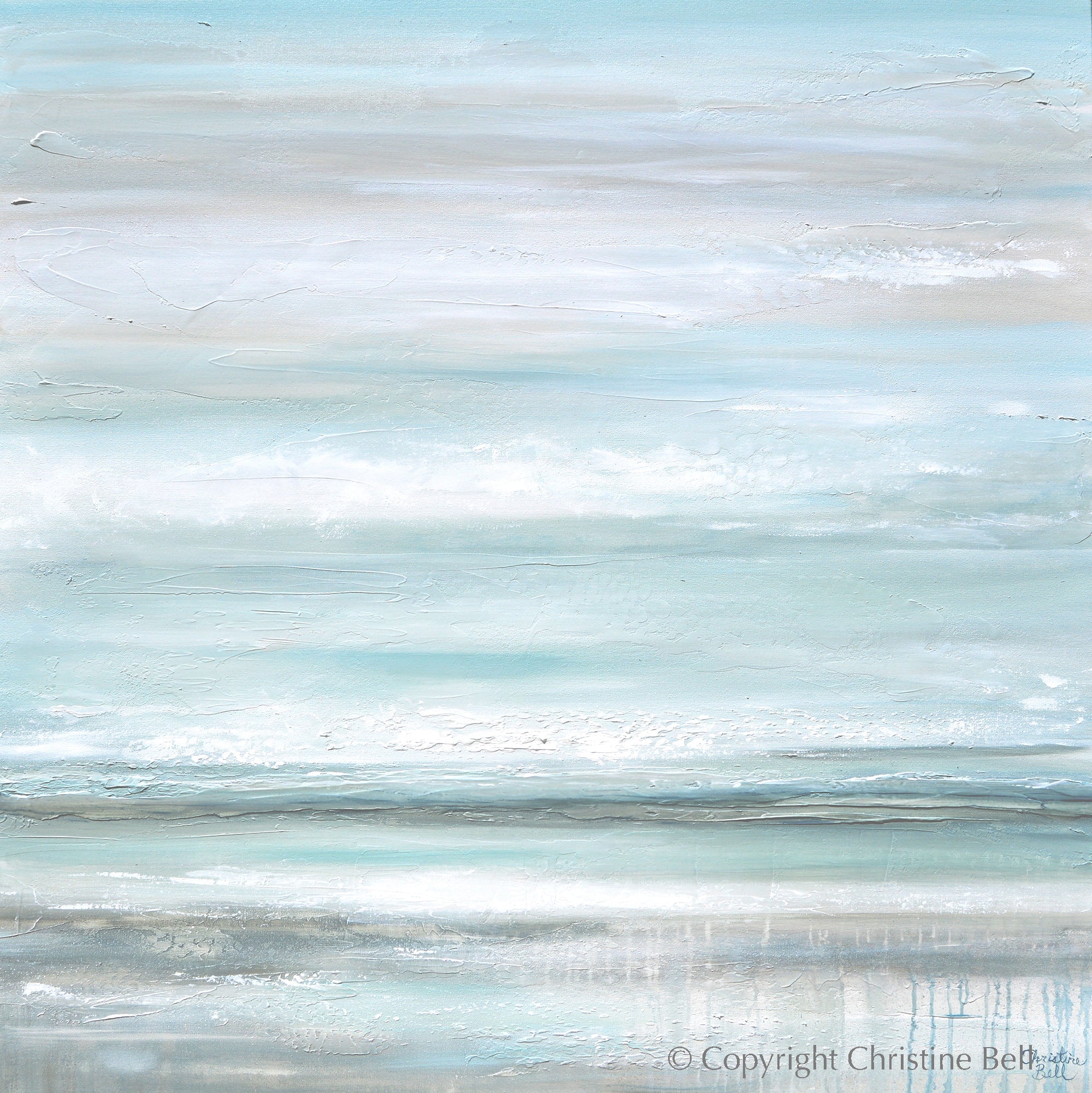 &amp;quot;Euphoria&amp;quot; GICLEE PRINT Coastal Abstract Painting, Seafoam Green Light Blue, Grey, White